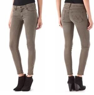 Mother The Looker Ankle Zip Skinny Jeans Olive Green/Gray Low Rise Women 27